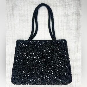La Regale Vintage Black Beaded Bag Purse Formal Evening Retro EUC